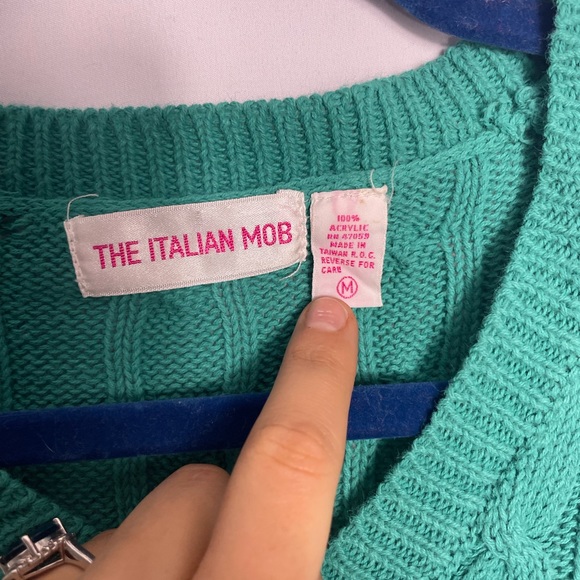 Vintage 80s light blue cable knit cropped 1980s V neck sweater vest Size M - Picture 11 of 11